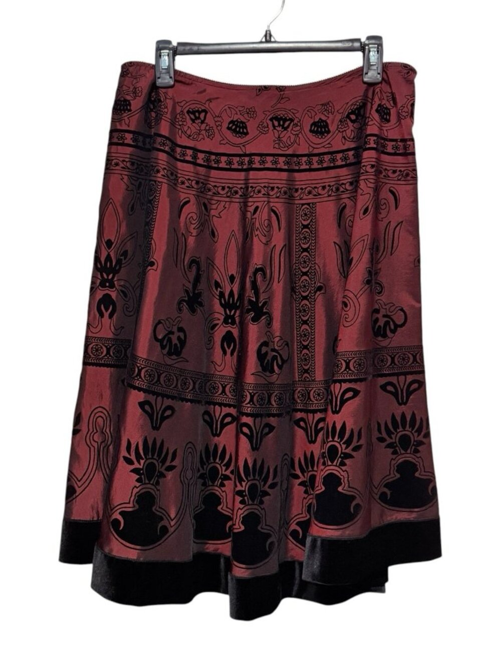 Vintage Vamp Velvet Accent Sz L Dark Red A-line Whimsigoth Skirt